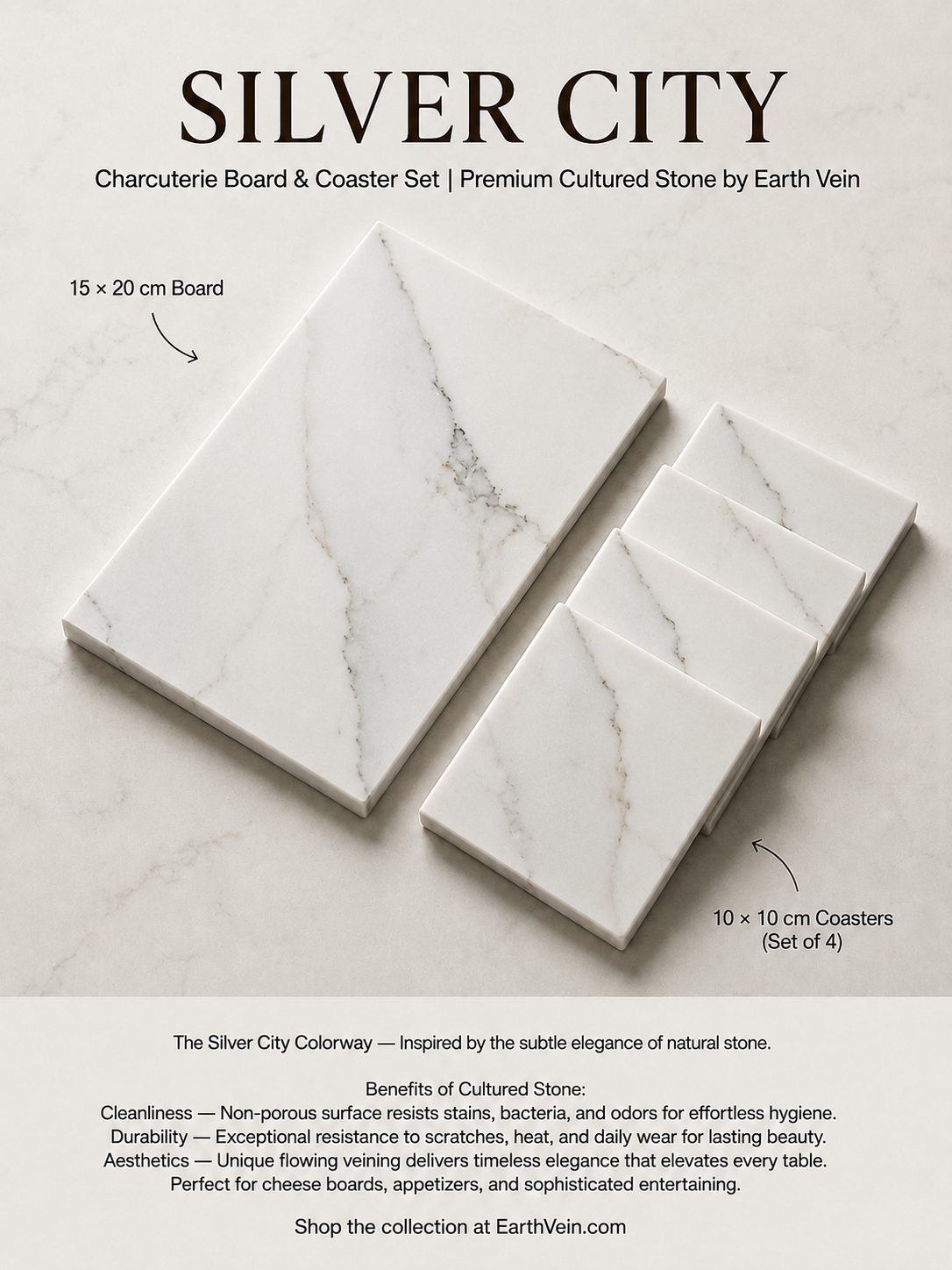 Silver City Charcuterie Board plus Coaster Set