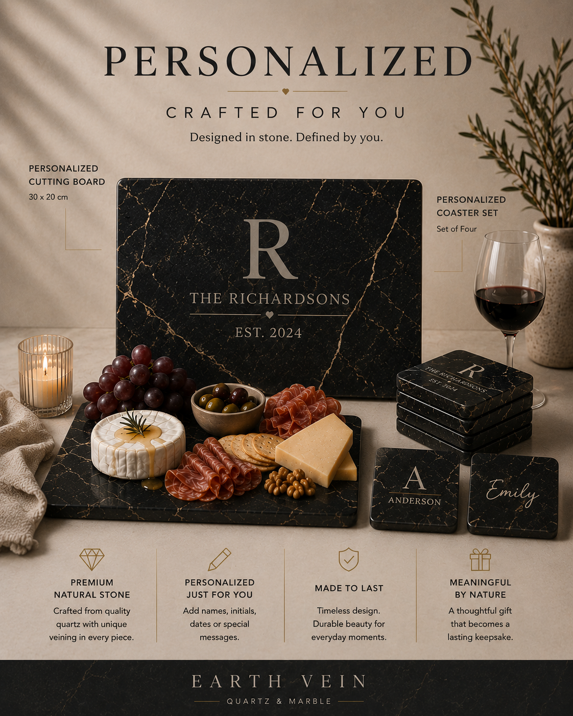 Personalized Serving Board and Coaster Gift Set