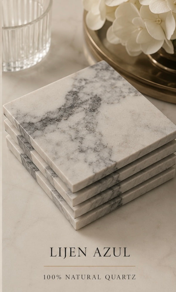 Ijen Azul™ 4-Piece Quartz Coaster Set – Natural Stone Luxury