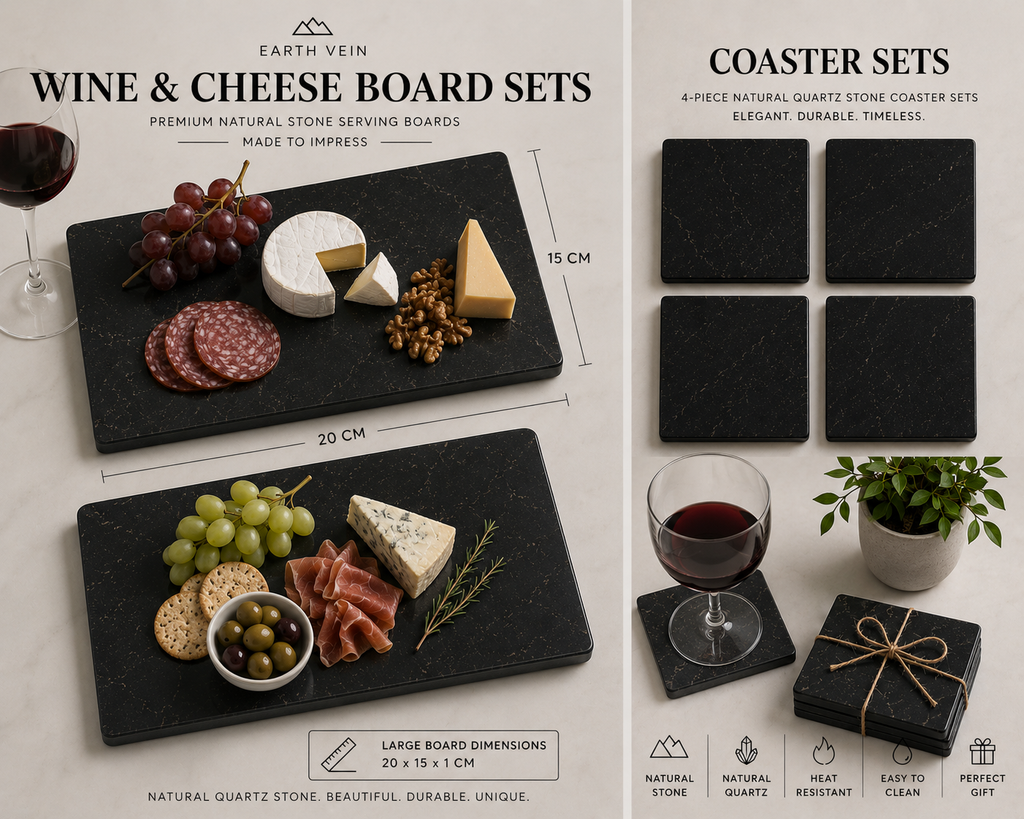 Natural Quartz Wine and Cheese Board Set