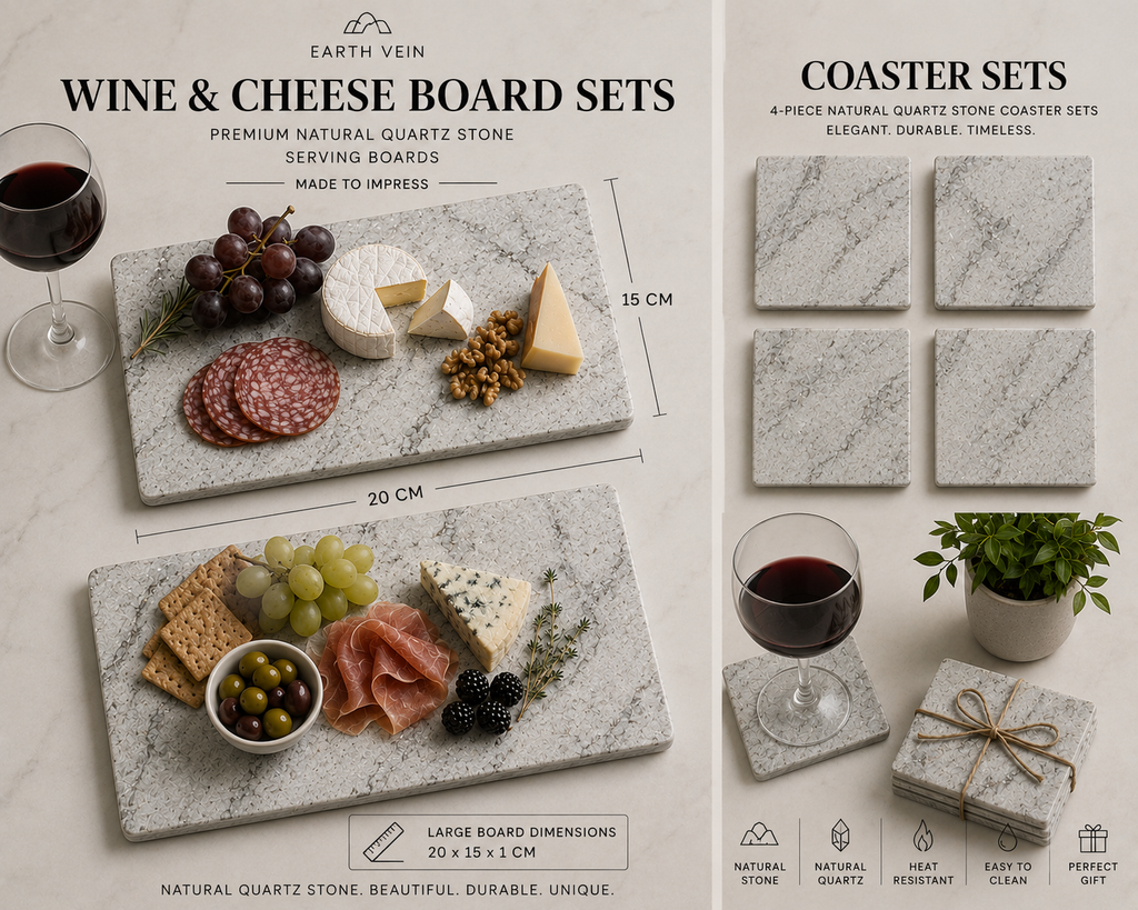 Natural Quartz Wine and Cheese Board Set