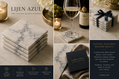 Ijen Azul™ 4-Piece Quartz Coaster Set – Natural Stone Luxury