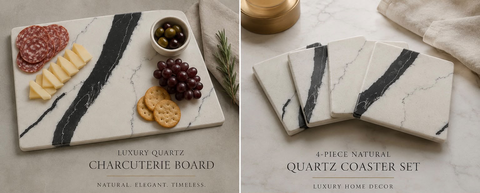 Lux Noir Charcuterie & Coaster Set - Natural Stone