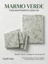 Marmo Verde cultivated quartz charcuterie board and coaster set with pale green veining and polished finish