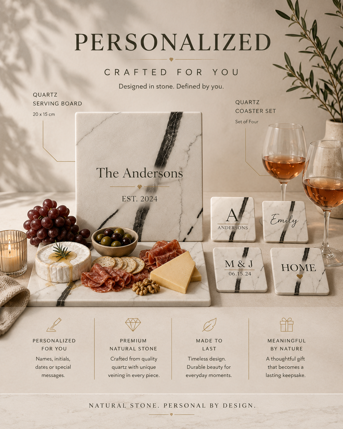 Personalized Serving Board and Coaster Gift Set