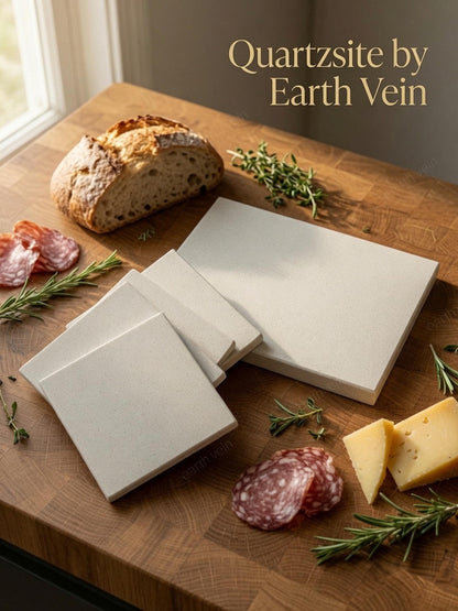 Quartzsite — Charcuterie Board set in speckled cultured stone with a serving board and four matching coasters